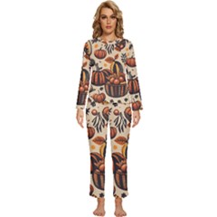 Thanksgiving Pattern Womens  Long Sleeve Lightweight Pajamas Set by Valentinaart