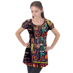 A Little Cat Puff Sleeve Tunic Top by Internationalstore