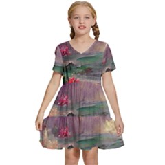 Abstract Flowers  Kids  Short Sleeve Tiered Mini Dress by Internationalstore