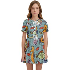 Cartoon Underwater Seamless Pattern With Crab Fish Seahorse Coral Marine Elements Kids  Sweet Collar Dress by uniart180623