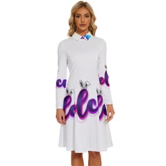 Arts Long Sleeve Shirt Collar A-line Dress by Internationalstore