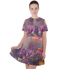 Floral Blossoms  Short Sleeve Shoulder Cut Out Dress  by Internationalstore