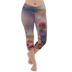 Floral Blossoms  Lightweight Velour Capri Yoga Leggings by Internationalstore