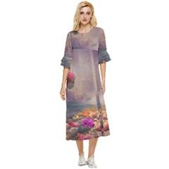 Floral Blossoms  Double Cuff Midi Dress by Internationalstore