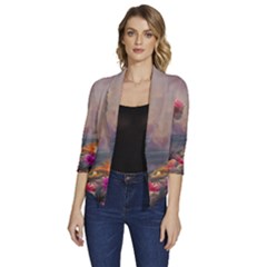 Floral Blossoms  Women s Draped Front 3/4 Sleeve Shawl Collar Jacket by Internationalstore