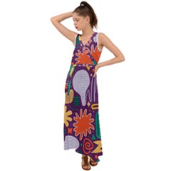 Colorful Shapes On A Purple Background V-neck Chiffon Maxi Dress by LalyLauraFLM