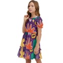 Colorful Shapes On A Purple Background Kids  Puff Sleeved Dress View3