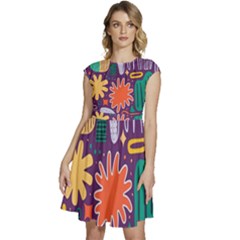 Colorful Shapes On A Purple Background Cap Sleeve High Waist Dress by LalyLauraFLM