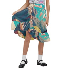 Mountain Mount Fuji Kids  Ruffle Flared Wrap Midi Skirt by Pakjumat