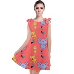 Elephant Monkey Dog Cartoon Tie Up Tunic Dress by Pakjumat