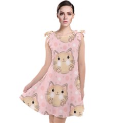 Cat Pattern Pink Cartoon Tie Up Tunic Dress by Pakjumat