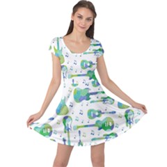 Guitars Music Notes Seamless Pattern Cap Sleeve Dress by Pakjumat