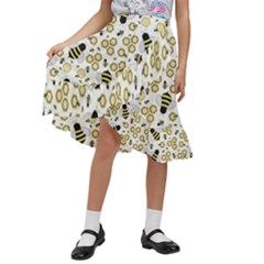 Bee Honeycomb Honeybee Insect Kids  Ruffle Flared Wrap Midi Skirt by Pakjumat