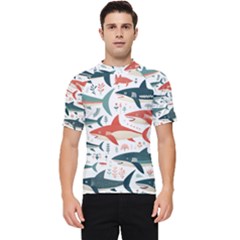 Fish Shark Animal Pattern Men s Short Sleeve Rash Guard by Pakjumat