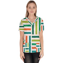 Striped Colorful Pattern Graphic Women s V-neck Scrub Top by Pakjumat