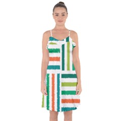 Striped Colorful Pattern Graphic Ruffle Detail Chiffon Dress by Pakjumat