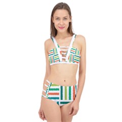 Striped Colorful Pattern Graphic Cage Up Bikini Set by Pakjumat