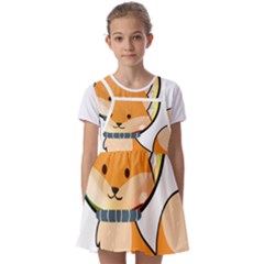 Fox T- Shirt Kawaii Astronaut Fox T- Shirt Kids  Short Sleeve Pinafore Style Dress by ZUXUMI