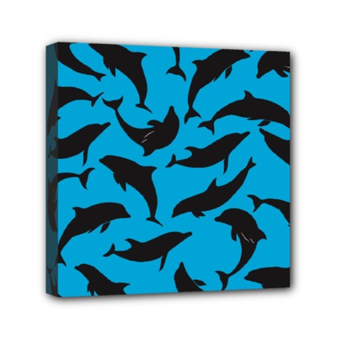 Dolphin Silhouette Pattern Mini Canvas 6  X 6  (stretched) by Pakjumat