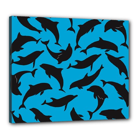 Dolphin Silhouette Pattern Canvas 24  X 20  (stretched) by Pakjumat