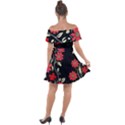 Pattern Flowers Design Nature Off Shoulder Velour Dress View2