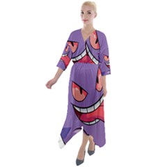 Purple Funny Monster Quarter Sleeve Wrap Front Maxi Dress by Sarkoni