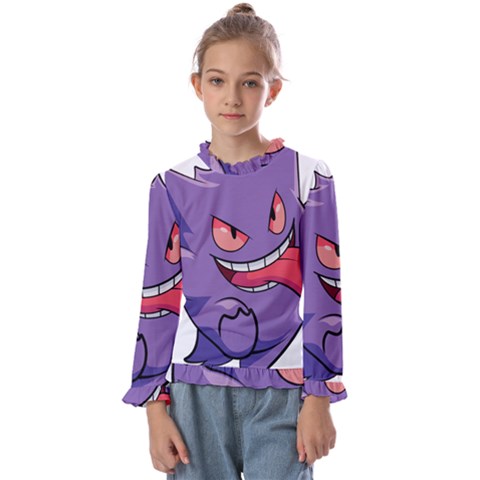 Purple Funny Monster Kids  Frill Detail T-shirt by Sarkoni