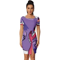 Purple Funny Monster Fitted Knot Split End Bodycon Dress by Sarkoni