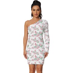 Christmas Shading Festivals Floral Pattern Long Sleeve One Shoulder Mini Dress by Sarkoni