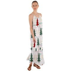 Christmas Tree Snowflake Pattern Cami Maxi Ruffle Chiffon Dress by Sarkoni