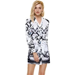 White And Black Tiger Long Sleeve Satin Robe by Sarkoni