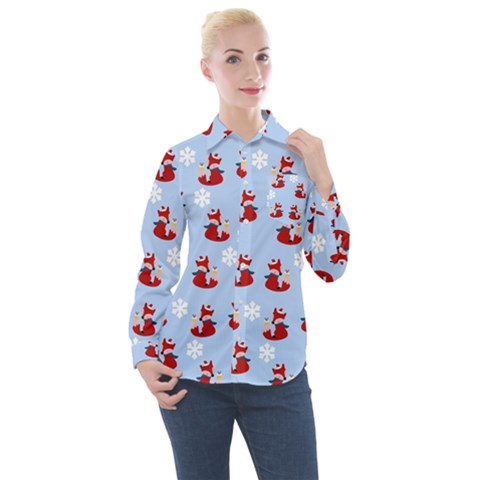 Christmas Background Pattern Women s Long Sleeve Pocket Shirt by uniart180623