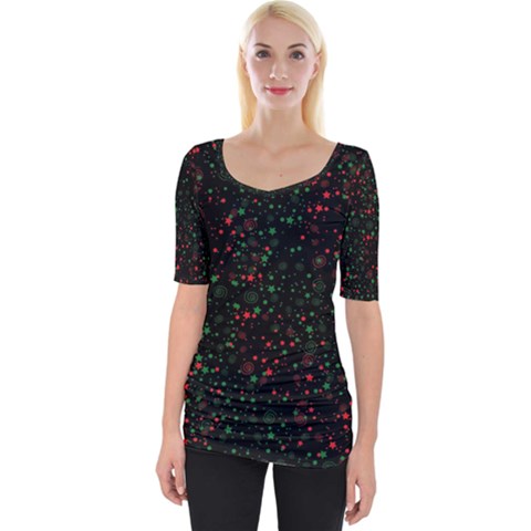 Confetti Star Dot Christmas Wide Neckline T-shirt by uniart180623