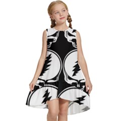 Black And White Deadhead Grateful Dead Steal Your Face Pattern Kids  Frill Swing Dress by Sarkoni