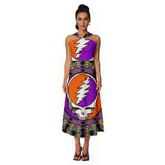 Gratefuldead Grateful Dead Pattern Sleeveless Cross Front Cocktail Midi Chiffon Dress by Sarkoni