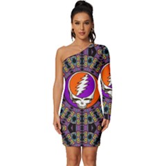 Gratefuldead Grateful Dead Pattern Long Sleeve One Shoulder Mini Dress by Sarkoni