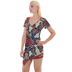 Grateful-dead-pacific-northwest-cover Short Sleeve Asymmetric Mini Dress by Sarkoni