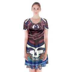 Grateful-dead-ahead-of-their-time Short Sleeve V-neck Flare Dress by Sarkoni