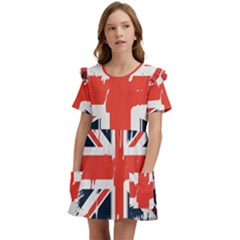 Union Jack England Uk United Kingdom London Kids  Frilly Sleeves Pocket Dress by uniart180623