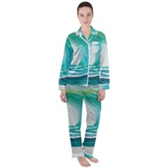 Tsunami Tidal Wave Wave Minimalist Ocean Sea Women s Long Sleeve Satin Pajamas Set	 by uniart180623