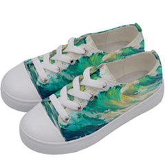 Waves Ocean Sea Tsunami Nautical Painting Kids  Low Top Canvas Sneakers by uniart180623