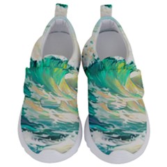 Waves Ocean Sea Tsunami Nautical Painting Kids  Velcro No Lace Shoes by uniart180623