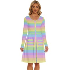 Cute Pastel Rainbow Stripes Long Sleeve Dress With Pocket by Ket1n9