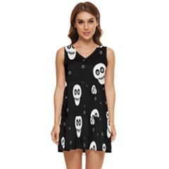 Skull Pattern Tiered Sleeveless Mini Dress by Ket1n9