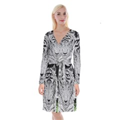 Tiger Head Long Sleeve Velvet Front Wrap Dress by Ket1n9