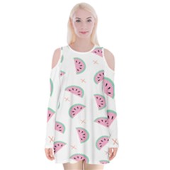 Watermelon Wallpapers  Creative Illustration And Patterns Velvet Long Sleeve Shoulder Cutout Dress by Ket1n9