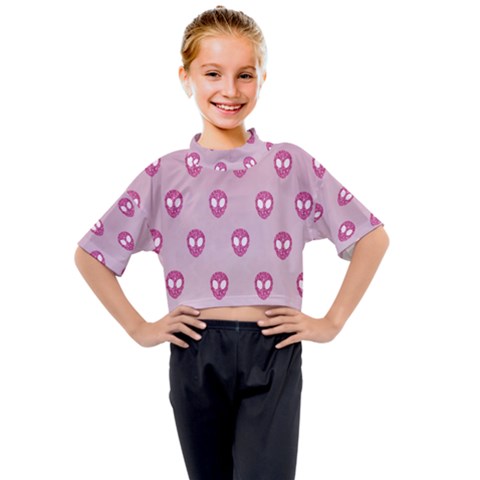 Alien Pattern Pink Kids Mock Neck T-shirt by Ket1n9