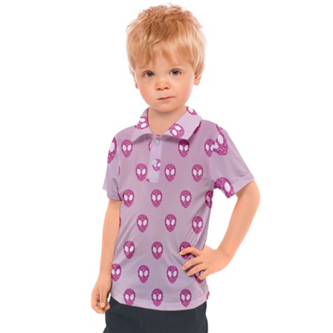 Alien Pattern Pink Kids  Polo T-shirt by Ket1n9