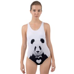 Panda Love Heart Cut-out Back One Piece Swimsuit by Ket1n9