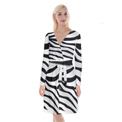 White Tiger Skin Long Sleeve Velvet Front Wrap Dress by Ket1n9